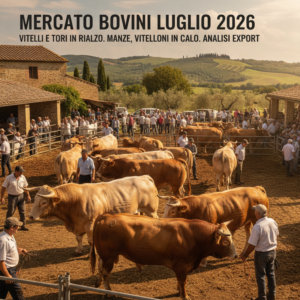 Mercato Bovini Luglio 2026: Vitelli e Tori in Rialzo. Manze, Vitelloni in Calo. Analisi Export