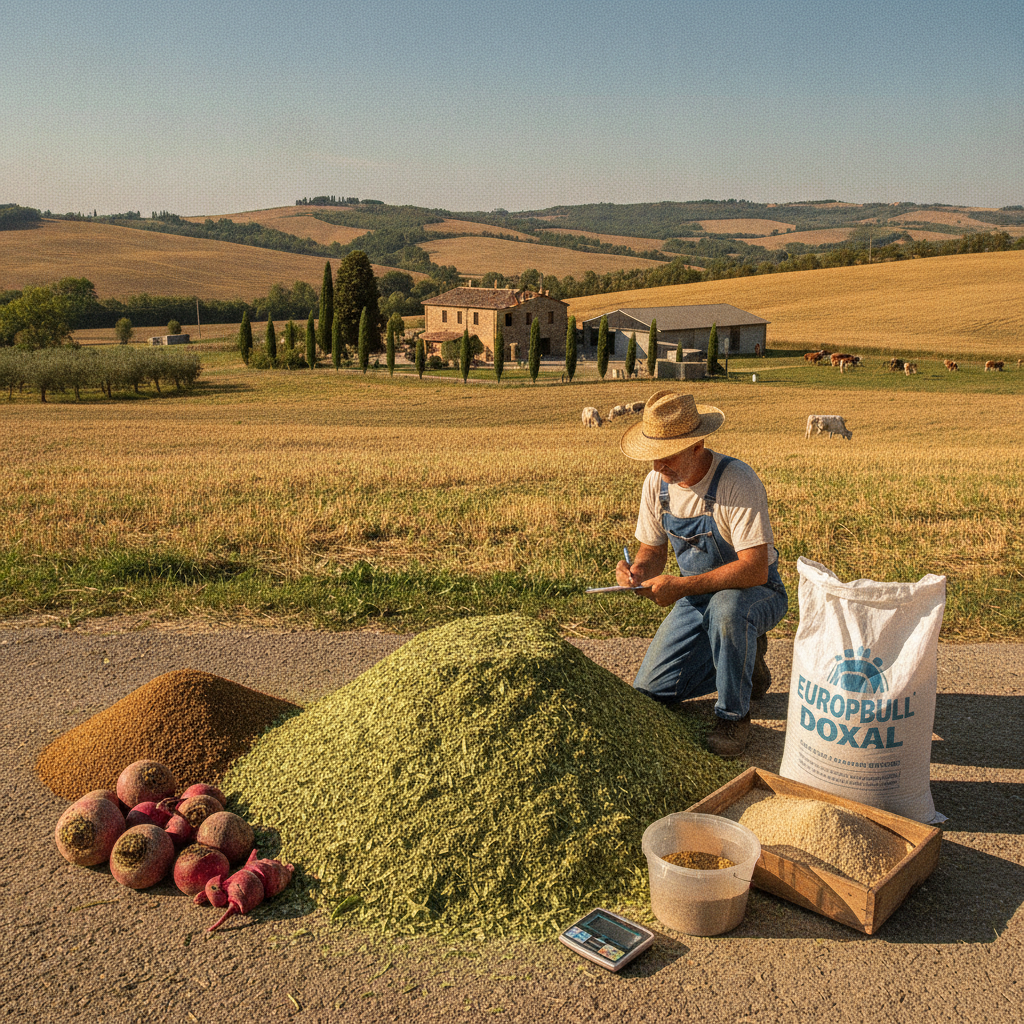 Razione Bovini Fai-da-Te Agosto: Analisi del Tuo Mix Mais 65%, Soia, Bietola e Europbull Doxal