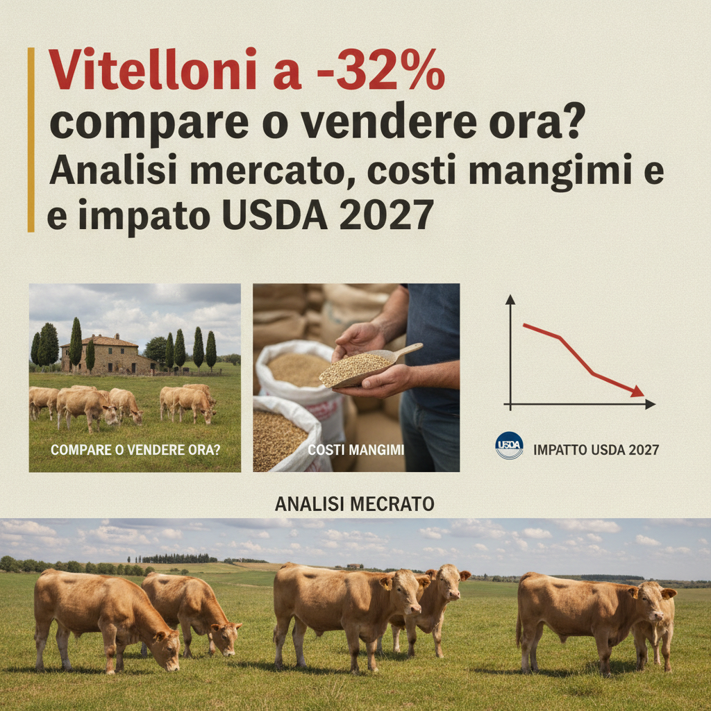 Vitelloni a -32%: comprare o vendere ora? Analisi mercato, costi mangimi e impatto USDA 2027